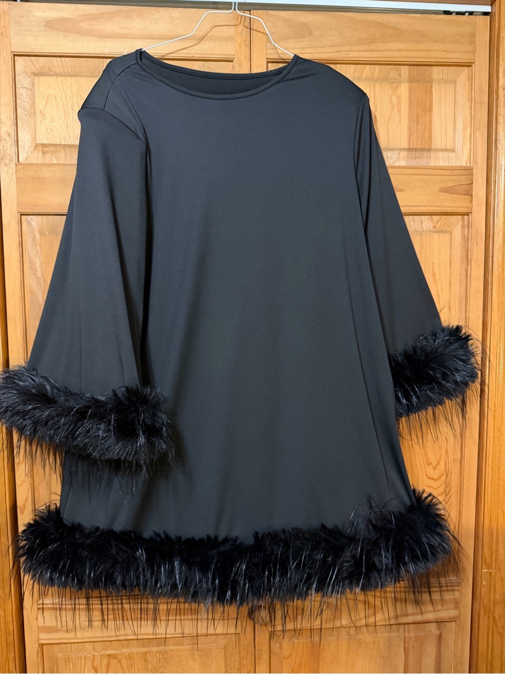SHEIN Black Midi Dress with Faux Fur Trim